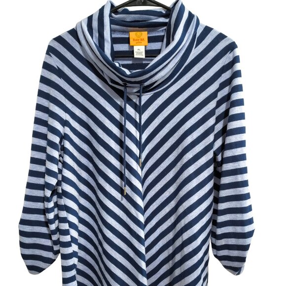 Ruby Rd. Tops - Ruby Red Size Petite Large Navy Blue Cowl Neck Stripe Top